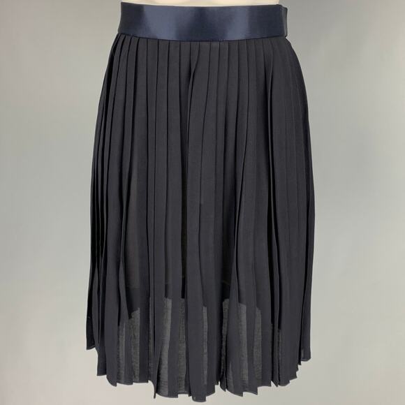 DONNA KARAN Size 8 Navy Rayon Pleated Below Knee Skirt - Picture 1 of 4